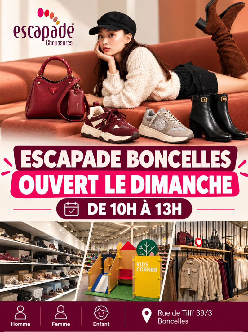Escapade Boncelles ouvert le dimanche de 10h à 13h